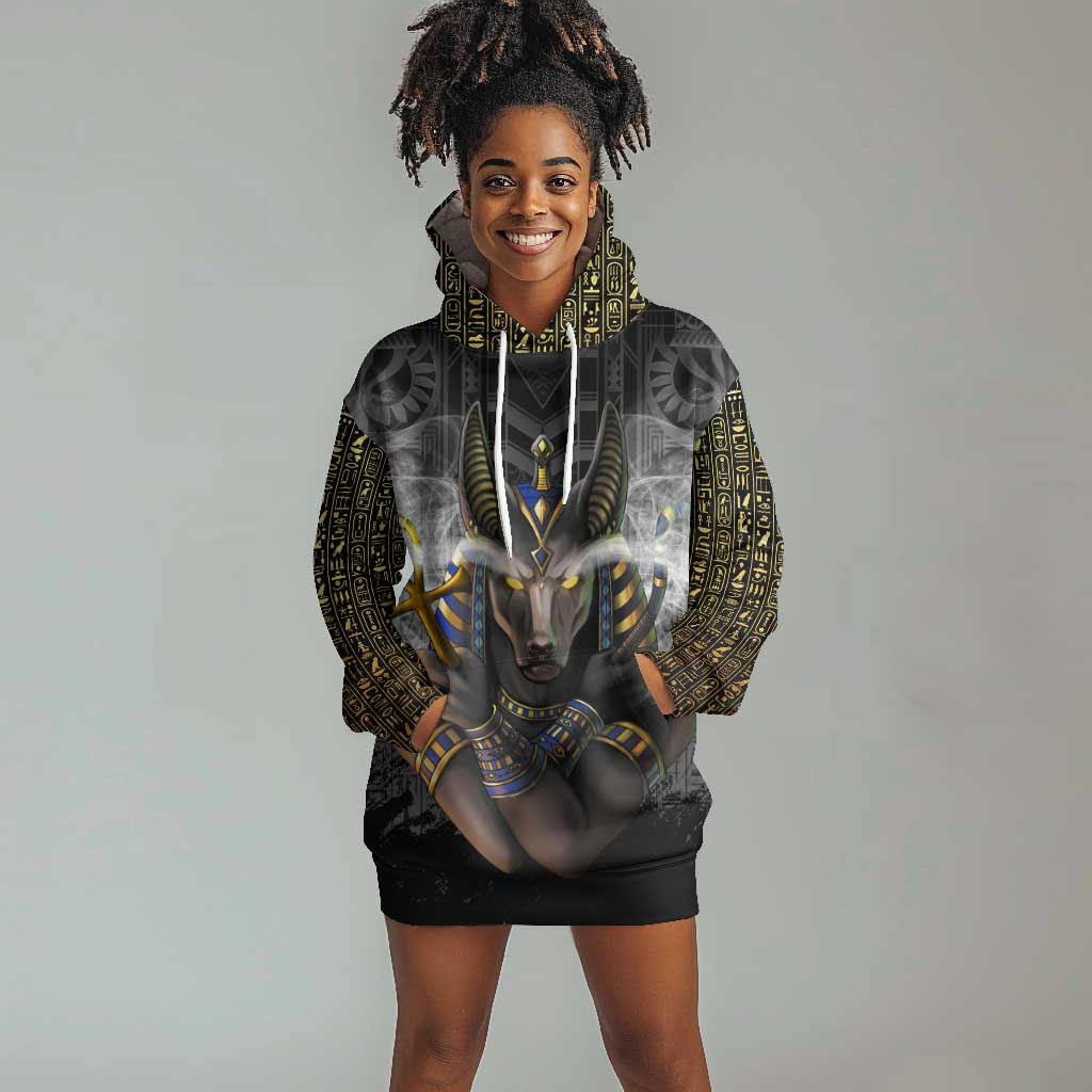 Anubis Hoodie Dress Egypt Pattern Black DT02