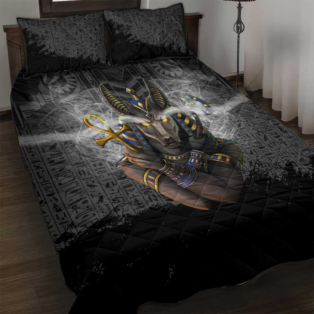 Anubis Quilt Bed Set Egypt Pattern Black DT02