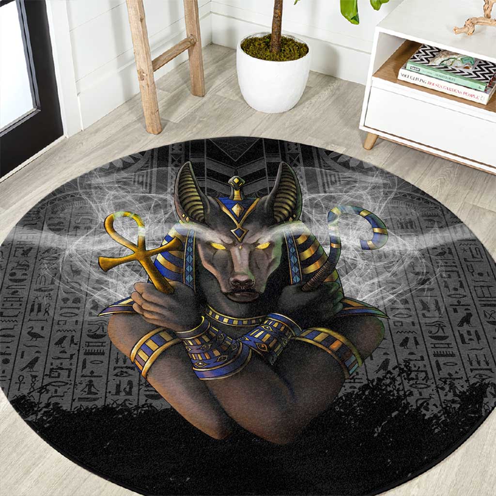 Anubis Round Carpet Egypt Pattern Black DT02