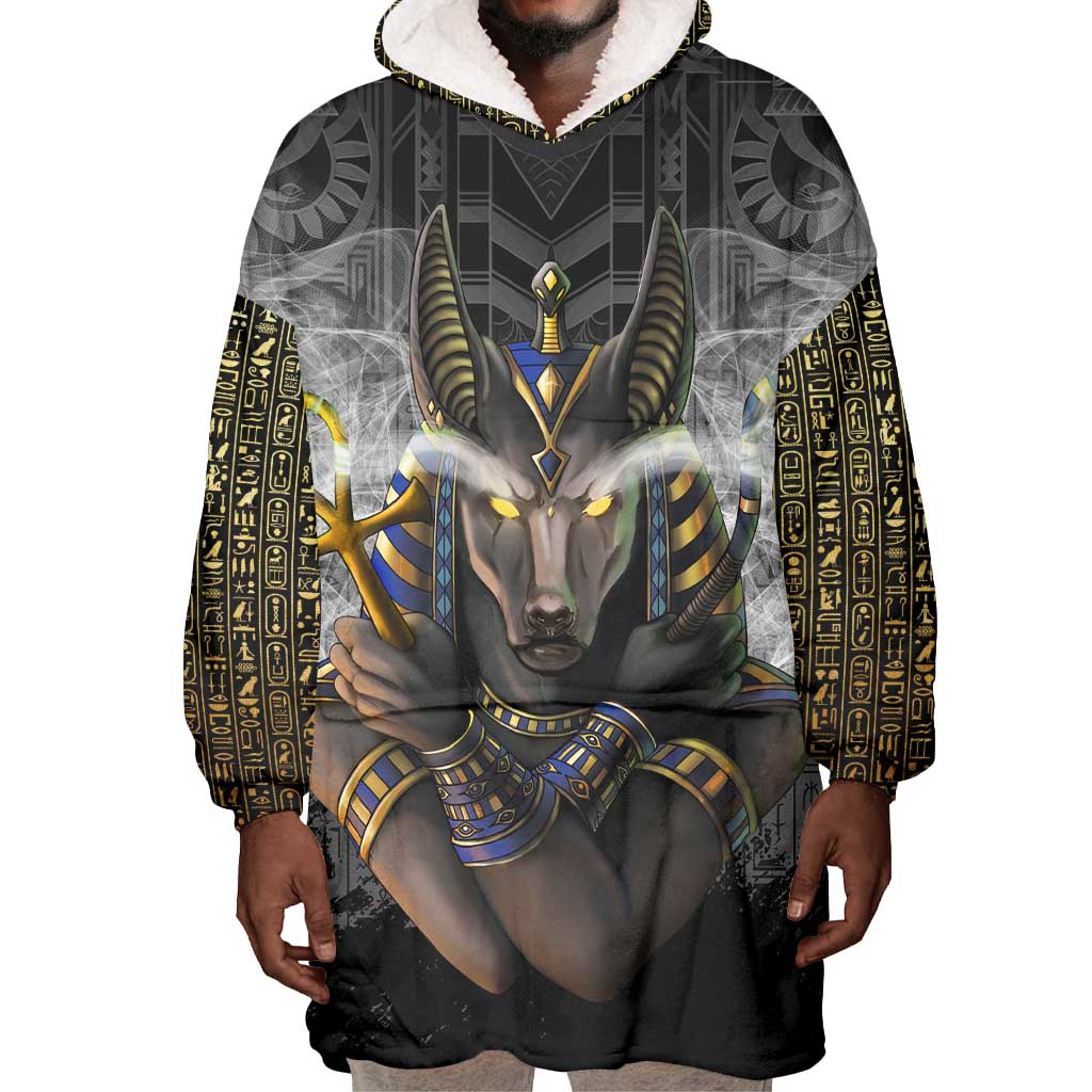 Anubis Wearable Blanket Hoodie Egypt Pattern Black DT02