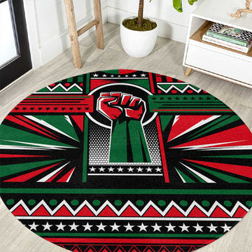 Power Fist And Patterns In Pan African Round Carpet DT02