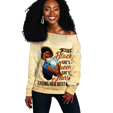 Afro Nurses Off Shoulder Sweater Black Queen African DT02