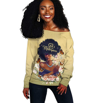 Personalized I Am God's Masterpiece Off Shoulder Sweater African Women DT02