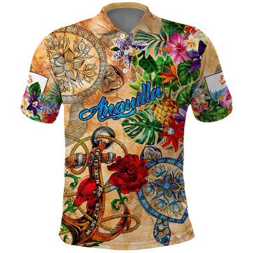 Anguilla Polo Shirt Geographic Coordinate Anchor - Turlte Tropical DT02