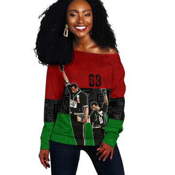 Mexico City 1968 African American Off Shoulder Sweater Black Power Salute DT02