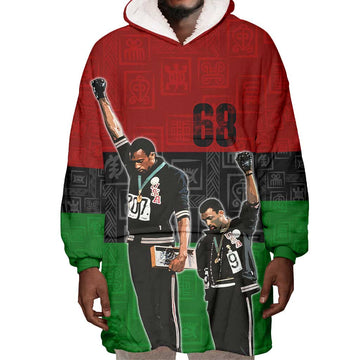 Mexico City 1968 African American Wearable Blanket Hoodie Black Power Salute DT02
