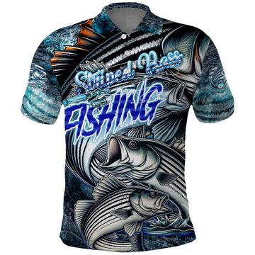 Striped Bass Fishing Polo Shirt Bold Ocean Angler Design DT02