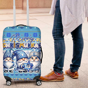 Merry Chrismukkah Luggage Cover Jewish Christmas Gnomes and Menorahs DT02