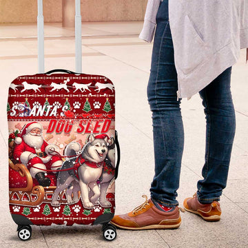 Dog Sled Christmas Luggage Cover Husky Sleigh Ride Design DT02