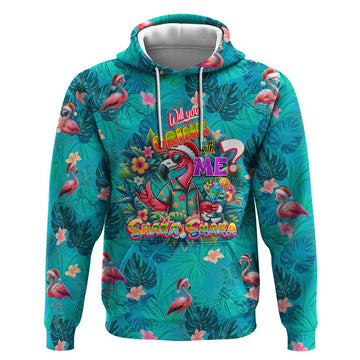 Tropical Flamingo Christmas Hoodie Shaka Shaka Will You Drink With Me DT02