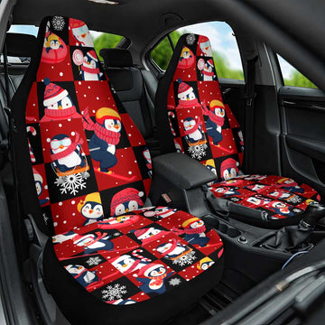 Penguin Winter Sports Christmas Car Seat Cover Cute Holiday Ski Snow Fun DT02