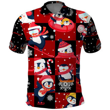 Penguin Winter Sports Christmas Polo Shirt Cute Holiday Ski Snow Fun DT02