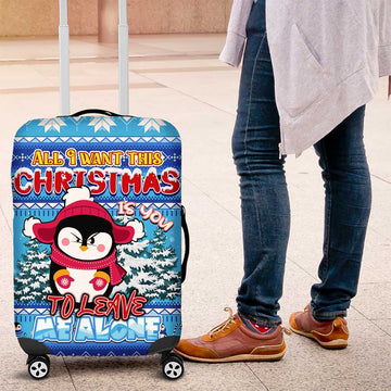 Funny Grumpy Penguin Christmas Luggage Cover All I Want for Christmas Is You To Leave Me Alone DT02