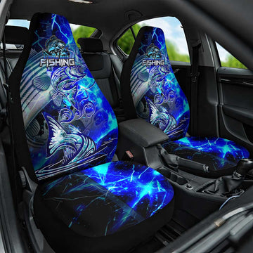 Blue Lightning Striped Bass Car Seat Cover Power Surge Fishing Hook Electric Print DT02