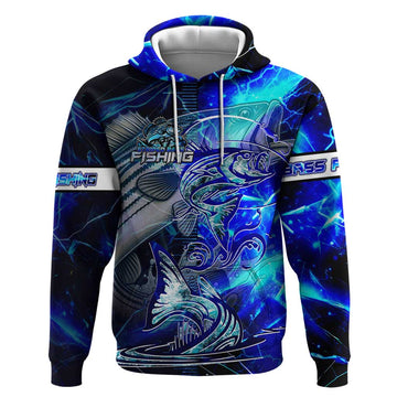 Blue Lightning Striped Bass Hoodie Power Surge Fishing Hook Electric Print DT02
