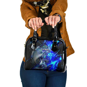 Blue Lightning Striped Bass Shoulder Handbag Power Surge Fishing Hook Electric Print DT02