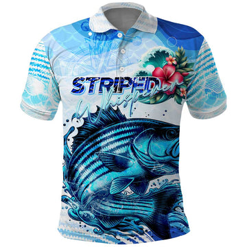Striped Bass Whisperer Polo Shirt Tropical Wave Fishing Design DT02