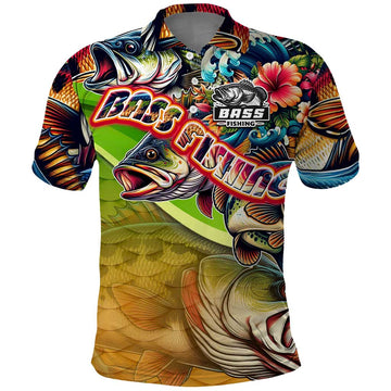 Bass Fishing Polo Shirt Tropical Explosion Angler Design DT02