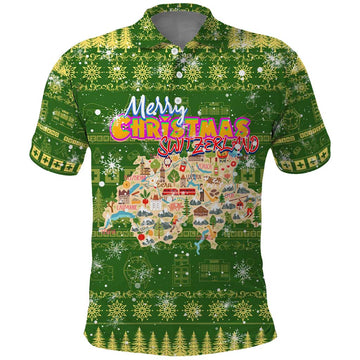 Merry Christmas Switzerland Polo Shirt Xmas Travel Map DT02