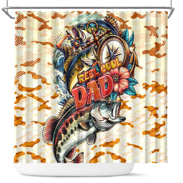 Bass Fishing Reel Cool Dad Shower Curtain Tropical Vintage DT02