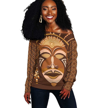 African Women Off Shoulder Sweater Tribal Ethnic Mask DT02