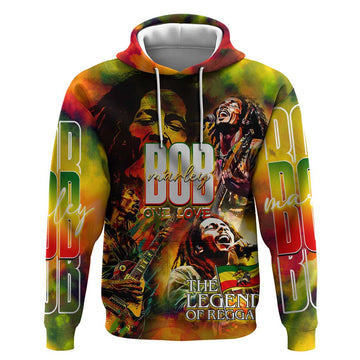 The Legend of Reggae Hoodie Bob One Love Colorful Art DT02