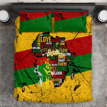 Black History Month Africa Bedding Set Strength Love and Justice Typography DT02