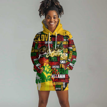 Black History Month Africa Hoodie Dress Strength Love and Justice Typography DT02