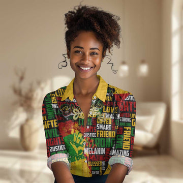 Black History Month Africa Women Casual Shirt Strength Love and Justice Typography DT02