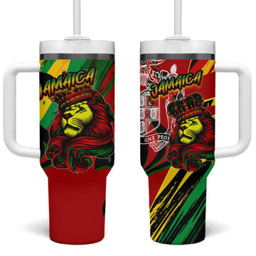 Afro Jamaica Lion Tumbler With Handle Coat Of Arms Rastafarianism DT02
