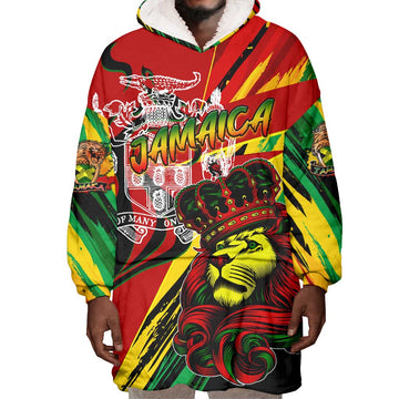 Afro Jamaica Lion Wearable Blanket Hoodie Coat Of Arms Rastafarianism DT02