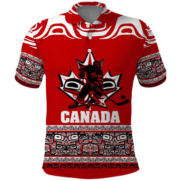 Haida Hockey Canada Polo Shirt Maple Leaf DT02