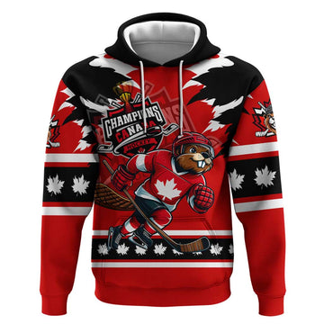 Personalized Champions Canada Hockey Hoodie Fierce Beaver on Ice DT02
