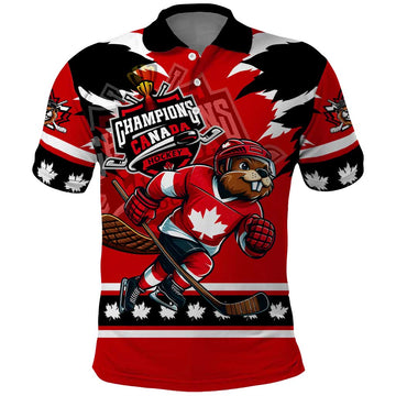 Personalized Champions Canada Hockey Polo Shirt Fierce Beaver on Ice DT02
