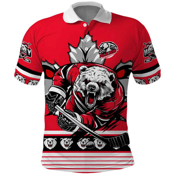 Personalized Polar Bear Hockey Canada Polo Shirt Maple Leaf Ice Warrior DT02