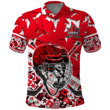 Personalized Canada Hockey Helmet Polo Shirt Maple Leaf Pattern DT02