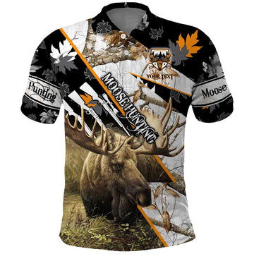 Personalized Moose Hunting Polo Shirt Autumn Wilderness Adventure Camo DT02