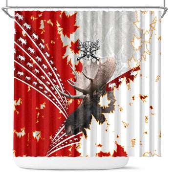 Moose Hunting Shower Curtain Canada Maple Leaf DT02