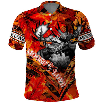 Personalized Moose Love Polo Shirt Maple Leaf Autumn Passion DT02