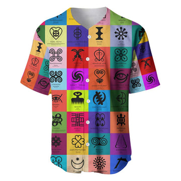 Multi Color Adinkra Symbols Baseball Jersey African Adrinkra DT02