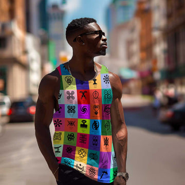 Multi Color Adinkra Symbols Men Tank Top African Adrinkra DT02