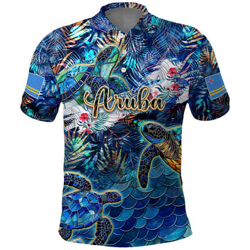 Aruba Polo Shirt Sea Turtle Tropical Pattern DT02