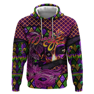Happy Mardi Gras Hoodie Mask Feather Colorfull DT02