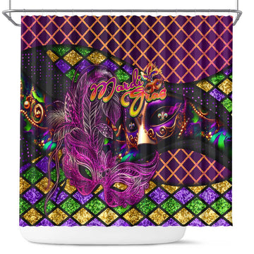 Happy Mardi Gras Shower Curtain Mask Feather Colorfull DT02