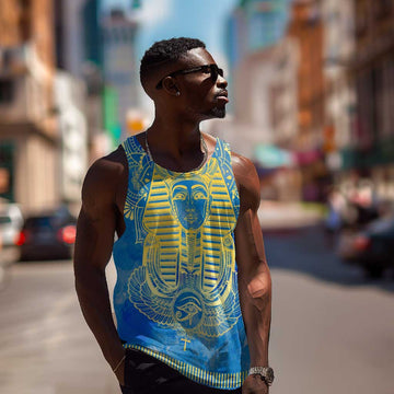 Personalized Egyptian Pharaoh Men Tank Top with Mandala and Eye of Horus in Blue DT02