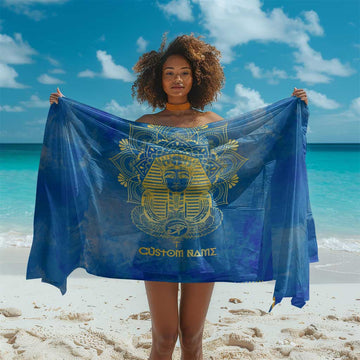 Personalized Egyptian Pharaoh Sarong with Mandala and Eye of Horus in Blue DT02