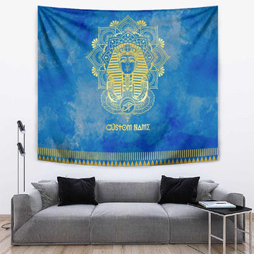 Personalized Egyptian Pharaoh Tapestry with Mandala and Eye of Horus in Blue DT02