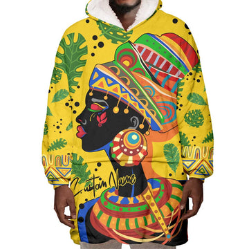 Personalized African Woman Wearable Blanket Hoodie Tropical Style DT02