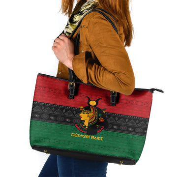 Personalized Queen In Pan-African Colors Leather Tote Bag Egyptian Beautiful Goddess DT02