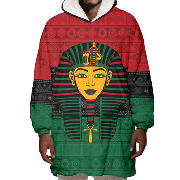 Personalized Ancient Egypt Wearable Blanket Hoodie - Pharaoh in Pan-African Colors DT02